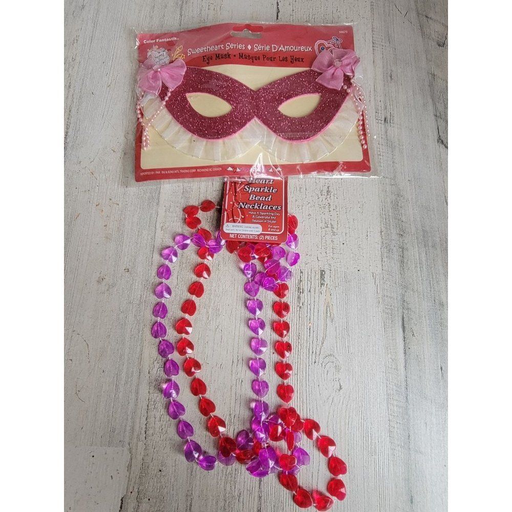 Valentine's glitter pink heart mask masquerade heart necklace props decor